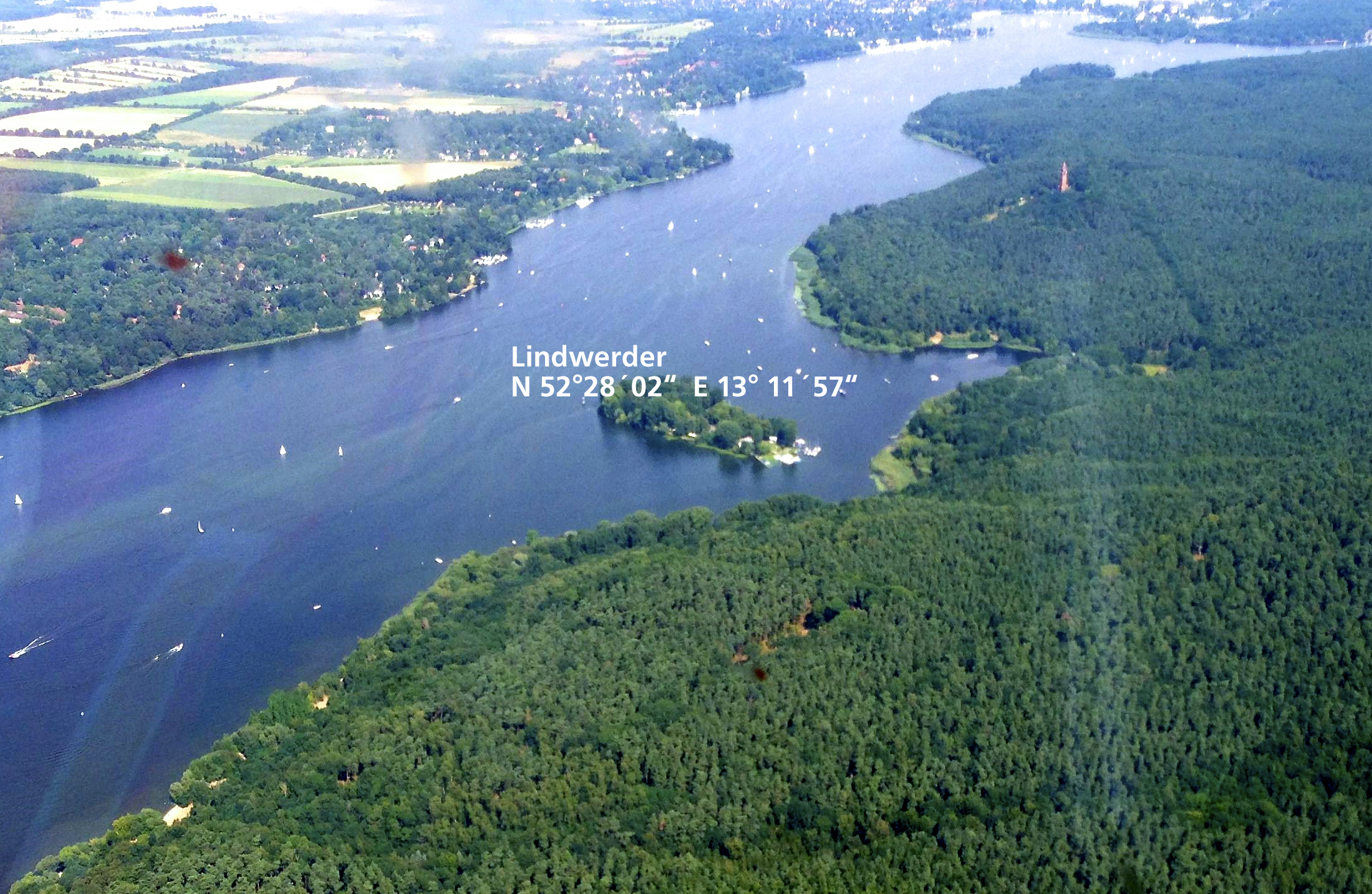 Luftbild der Insel Lindwerder in der Havel
